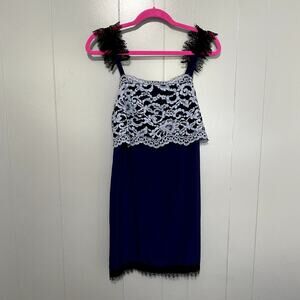 NWT Club Monaco Xael Navy Blue Lace Silk Party Evening Going Out Slip Dress 2